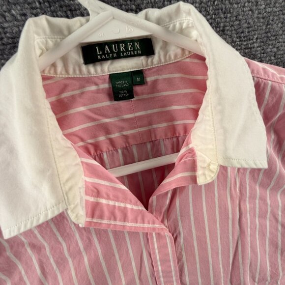 Lauren Ralph Lauren Contrast Collar Pink White Button Up Shirt Women Medium - Picture 2 of 14